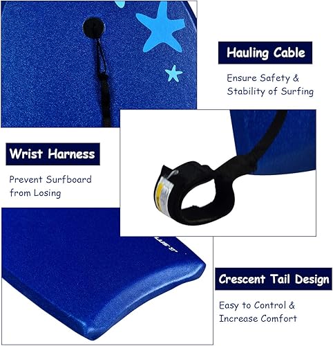 Vista 79 de Goplus Tabla de cuerpo ligera de 41/37/33 pulgadas para playa, tabla de surf con núcleo EPS, cubierta XPE, parte inferior lisa de HDPE, correa