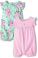 The Children's Place Baby Girls & Toddler 2-Pack Summer Rompers - 100% Cotton Jersey, Flutter Sleeves, Easy Snap Closure
