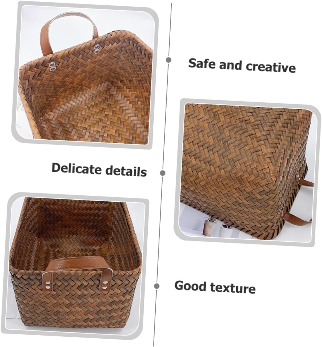 STOBAZA Medium Woven Laundry Basket with Handle Dirty Clothes Hamper for Home Storage Multipurpose Tabletop Organizer for Accessories Smooth Surface Modern Design