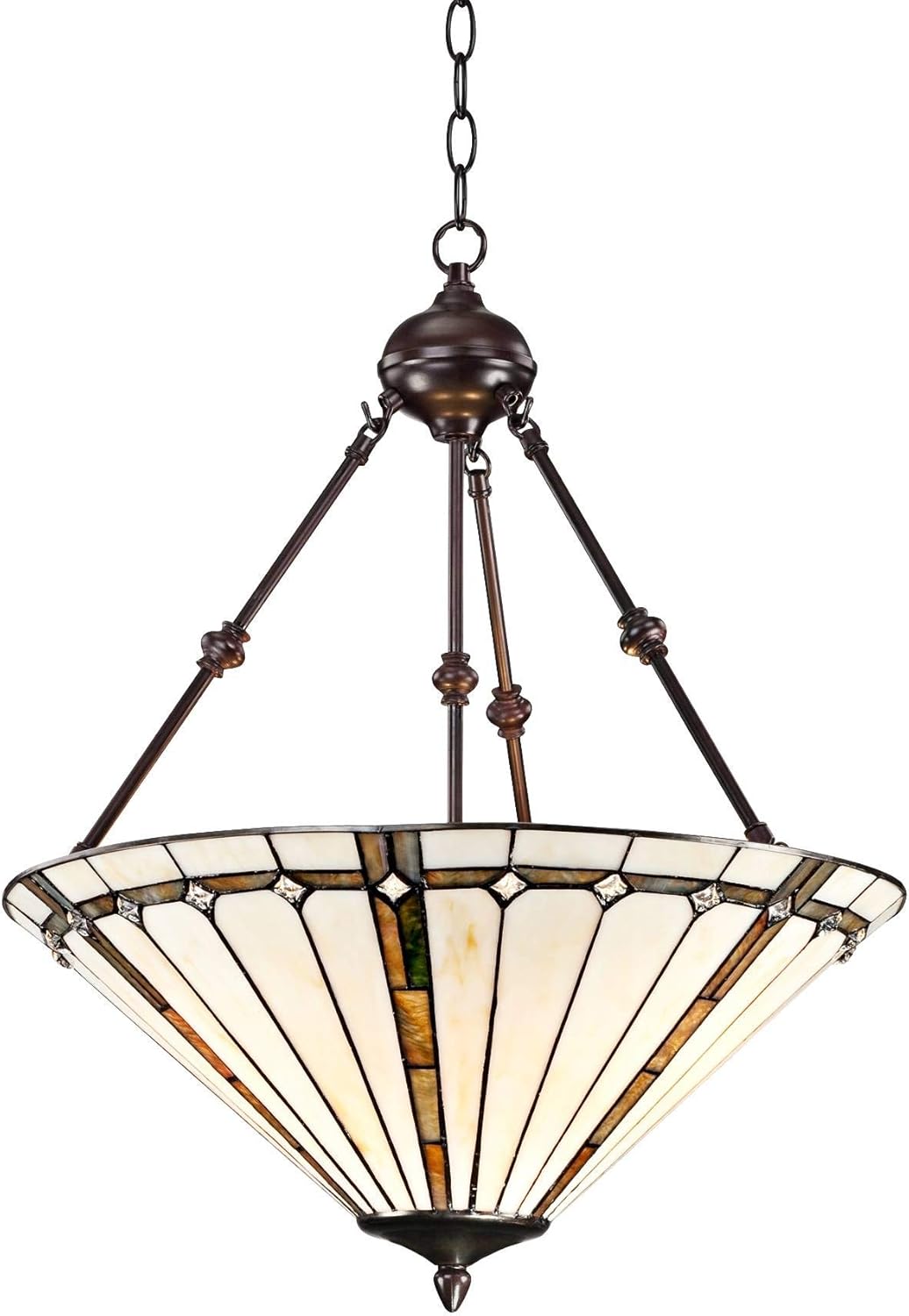 Robert Louis Tiffany Bronze Tiffany Style Pendant Chandelier 20" Wide Gold Texture Ivory Stained Glass 3-Light Fixture for Cottage Core Dining Room House Foyer Entryway Kitchen Bedroom High