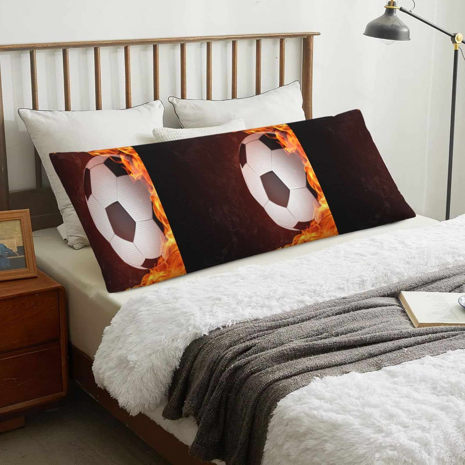Football In Fire, Body Pillow Cover with Zipper,Long Body Pillowcase 20 x 60 in