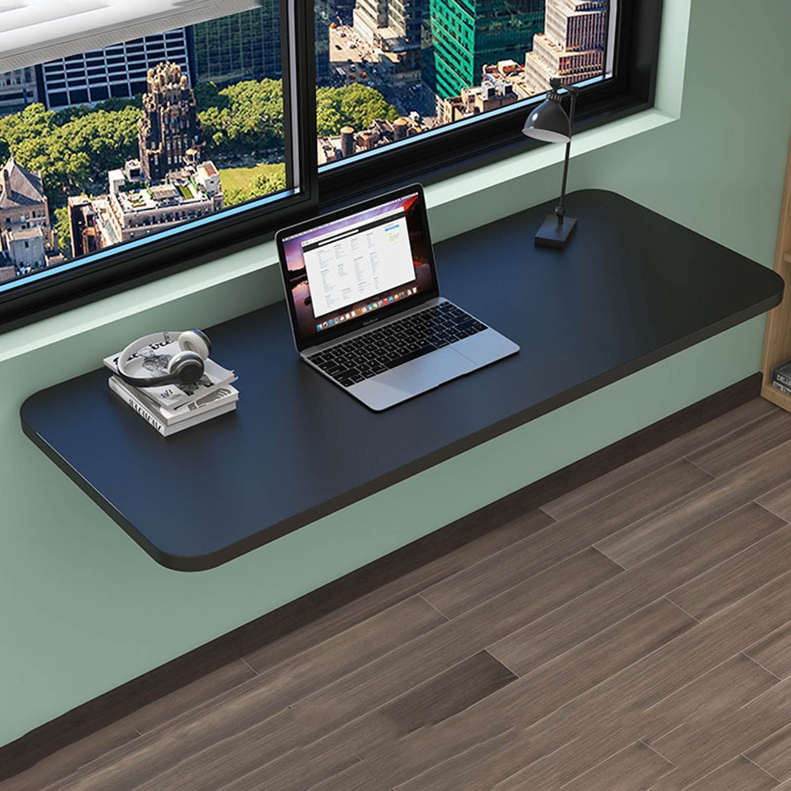 Mesa plegable montada en la pared de madera maciza resistente para comedor y trabajo de 31 pulgadas, mesa plegable negra para cocina, lavandería, hogar, bar, soluciones de ahorro de espacio