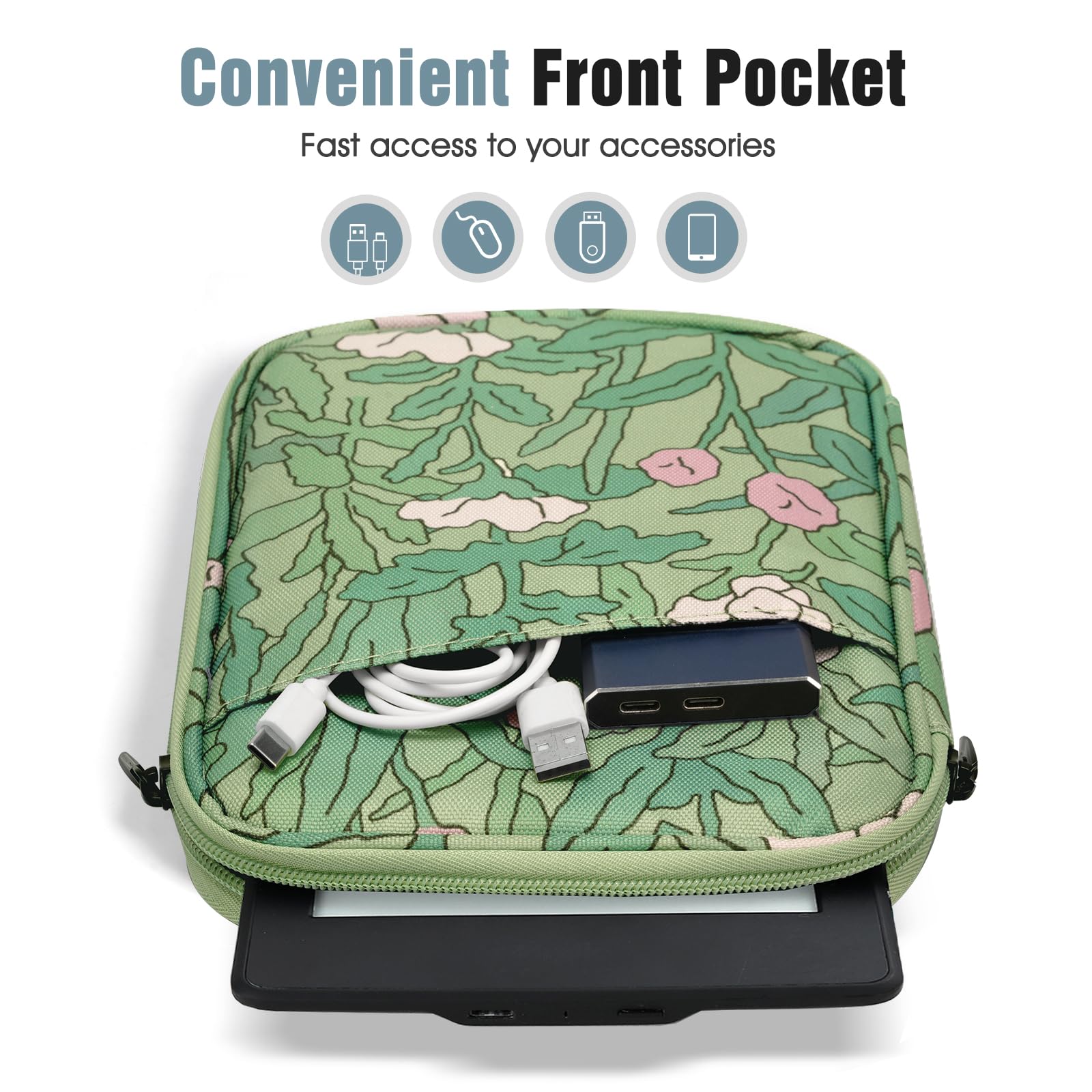TiMOVO 6-7 Pollici Custodia per Tablet, Paperwhite/Colorsoft Signature Edition, Custodia Protettiva con Tasca per E-Reader/Oasis e Dispositivi Kobo, Fiore Verde
