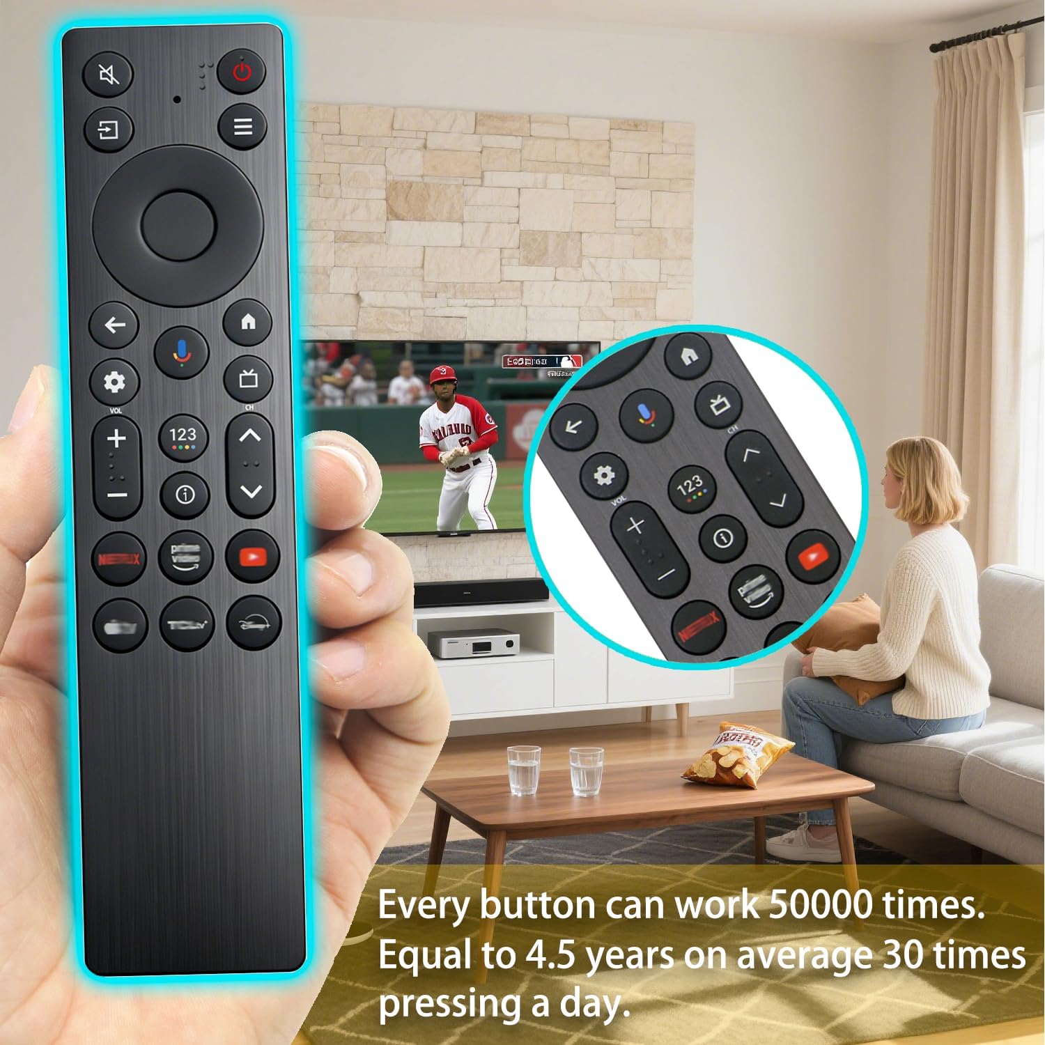 2 Pack RC923A FMB1 Voice Remote Control New Replacement for TCL Google Smart TV QLED Mini LED 4K UHD TV's, Compatible with 50QM6K, 55QM6K, 65QM6KPRO, 75QM6KPRO, 85QM6K, 98QM6KPRO and More