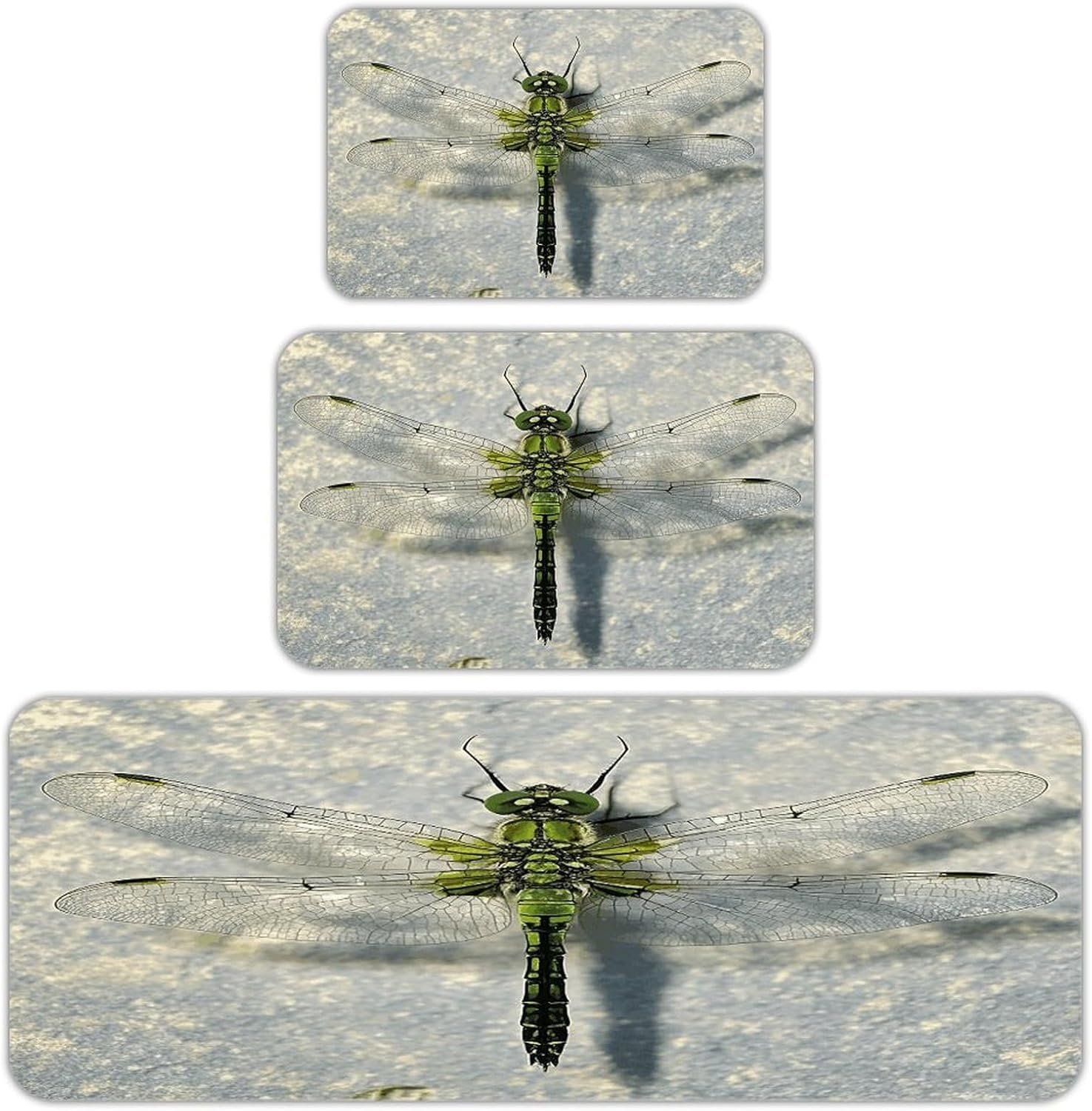 Dragonfly Drawing Kitchen Mat Set of 3 Waterproof Floor Mats Non-Slip Kitchen Rugs Premium Flannel Rug Heavy Duty Standing Mat for Kitchen Home Bathroom Laundry