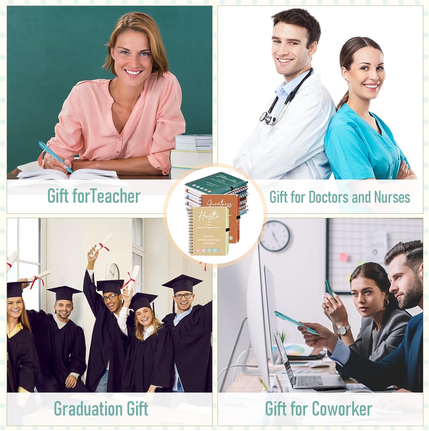 TecUnite 40 Pcs Motivational Spiral Notebooks with Sticky Notes Pen Inspirational Journals Bulk Employee Appreciation Gift for Team Coworker Staff Bulk Gift for Teacher School Nurse (Bright)