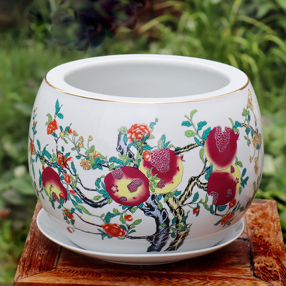 DFGHNBVC Colorful Flower And Bird Patterns Planter, Chinoiserie Planter, Flower Pot For Indoor Plants, Oriental Pots For Plants, Oriental Planter, Porcelain Planter, Chinoiserie Pot, Asian,Red