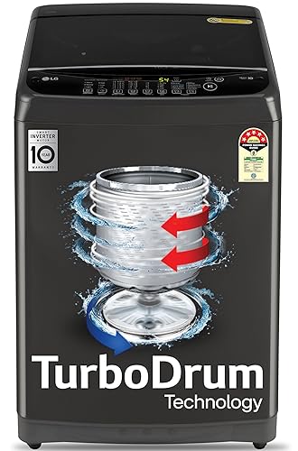 LG 9 Kg, 5 Star, Smart Inverter Technology, Turbodrum, Fully Automatic Top Load Washing Machine (T90AJMB1Z, Jetspray+, Turbowash, Auto Tub Clean after every wash cycle, Middle Black)