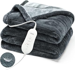 Uppvärmd filt Elektrisk filt - Mjuk räfflad fleece Snabbuppvärmning Elektrisk filt med 6 värmenivåer & 4 tidsinställningar, 120×160 cm
