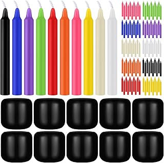 100 Pcs Spell Candles with 10 Holders for Witchcraft Sets Ritual Candle Sticks Spell Taper Candles Chime Candles Colored Candles Set for Meditating Altar Wicca Spells Witch Rituals (Black Holders)