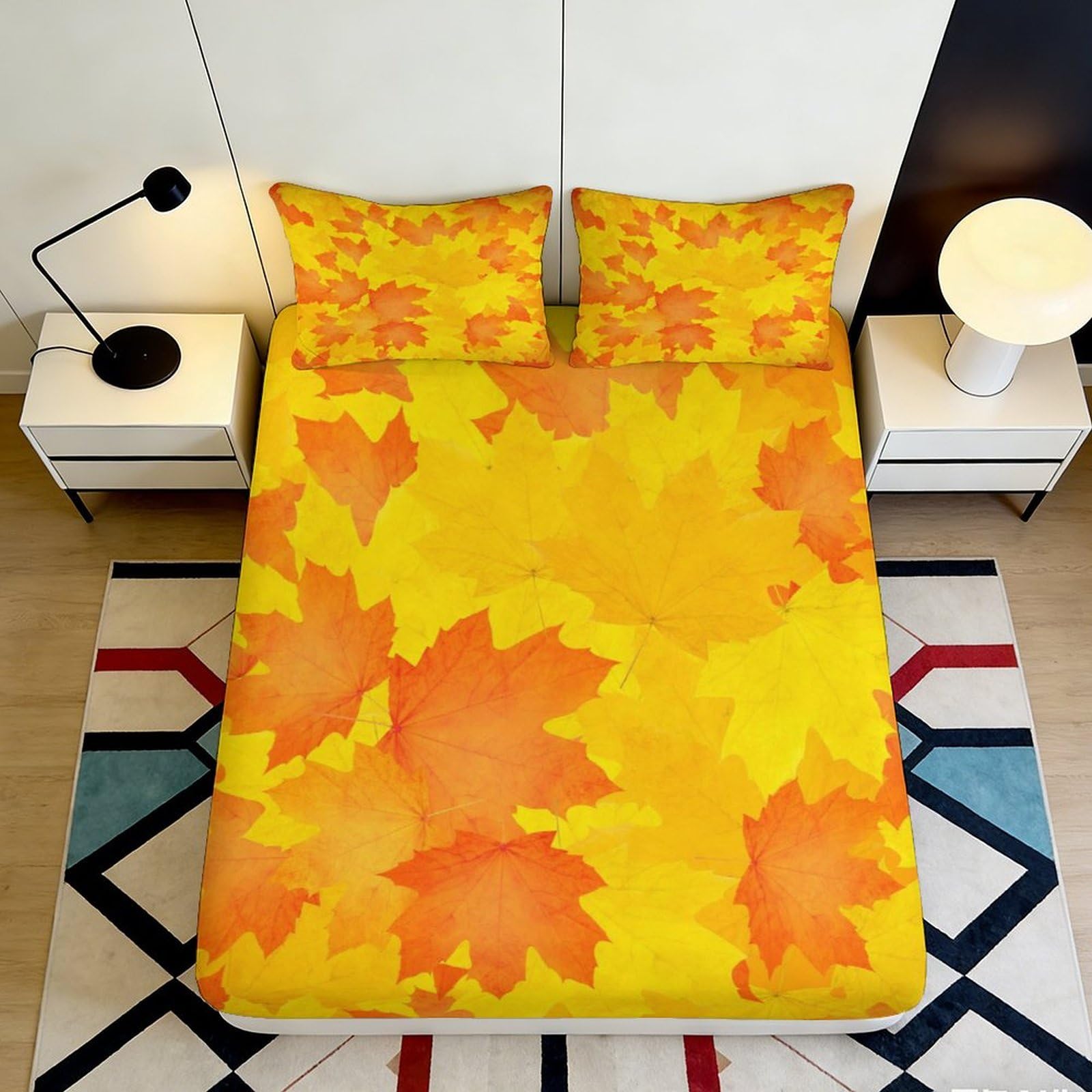 Pnayamiorkfel Style-10 3D Printed Autumn Maple Leaves Fitted Sheet Microfiber Soft Slip-Resistant Bed Cover For Bedroom Guest Room Decor 90X200x25cm