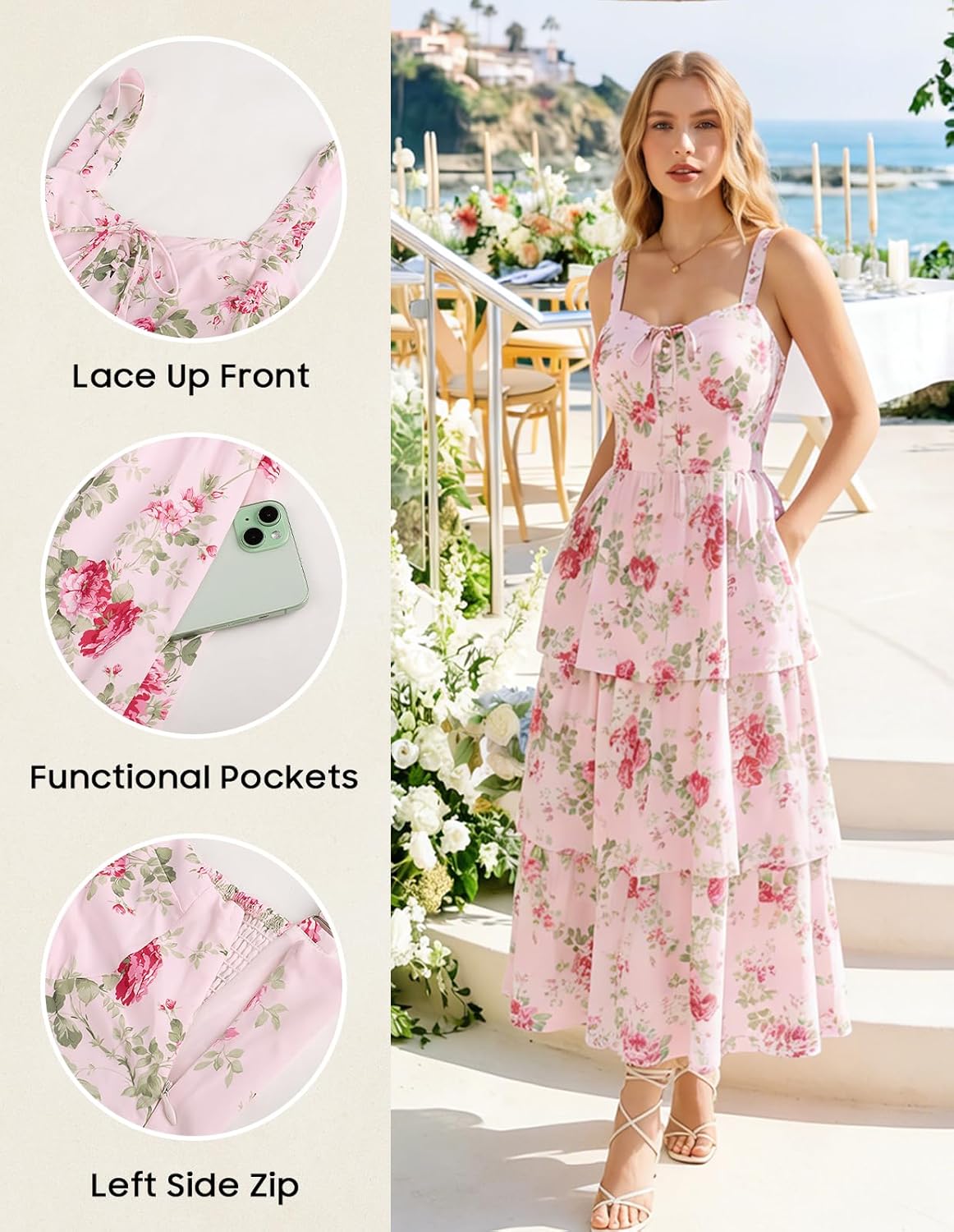 Scarlet Darkness Milkmaid Corset Dress for Women Summer Wedding Guest Dresses Cocktail Floral Sundress with Pockets - Image 4