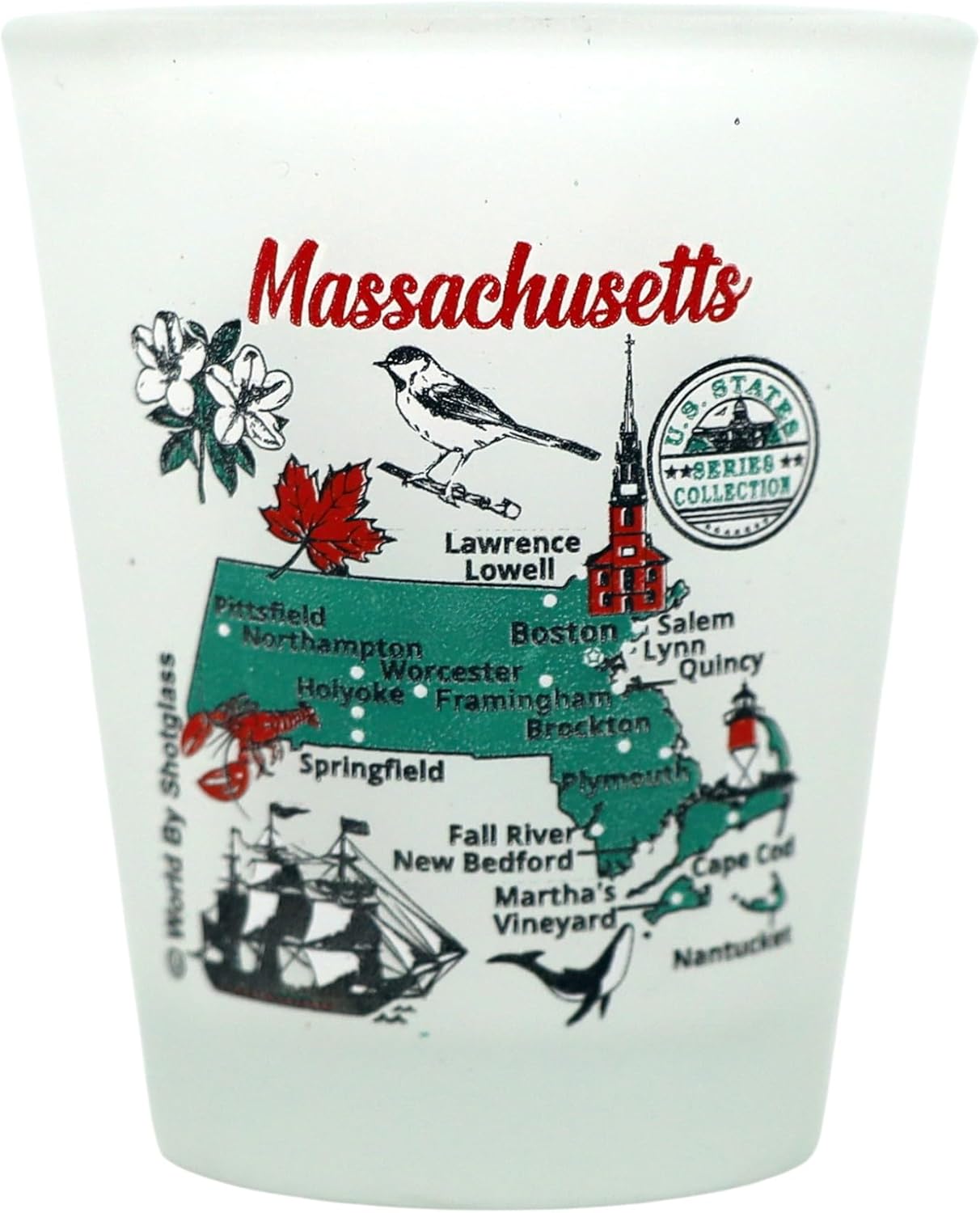 World By Shotglass Massachusetts United States USA Souvenir Boxed Shot Glass Set (Set of 6)