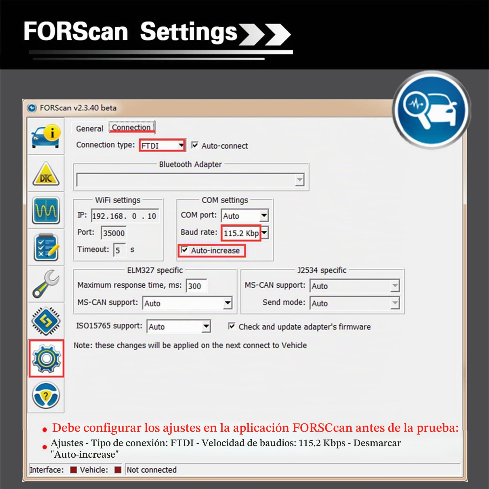 vLinker FS OBD2 USB Adaptador para FORScan HS/MS-CAN Cambio automático