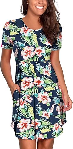 Miniatura 3 de Nova In Sky Vestido casual de verano de manga corta para mujer, vestido de verano de ajuste holgado con bolsillos
