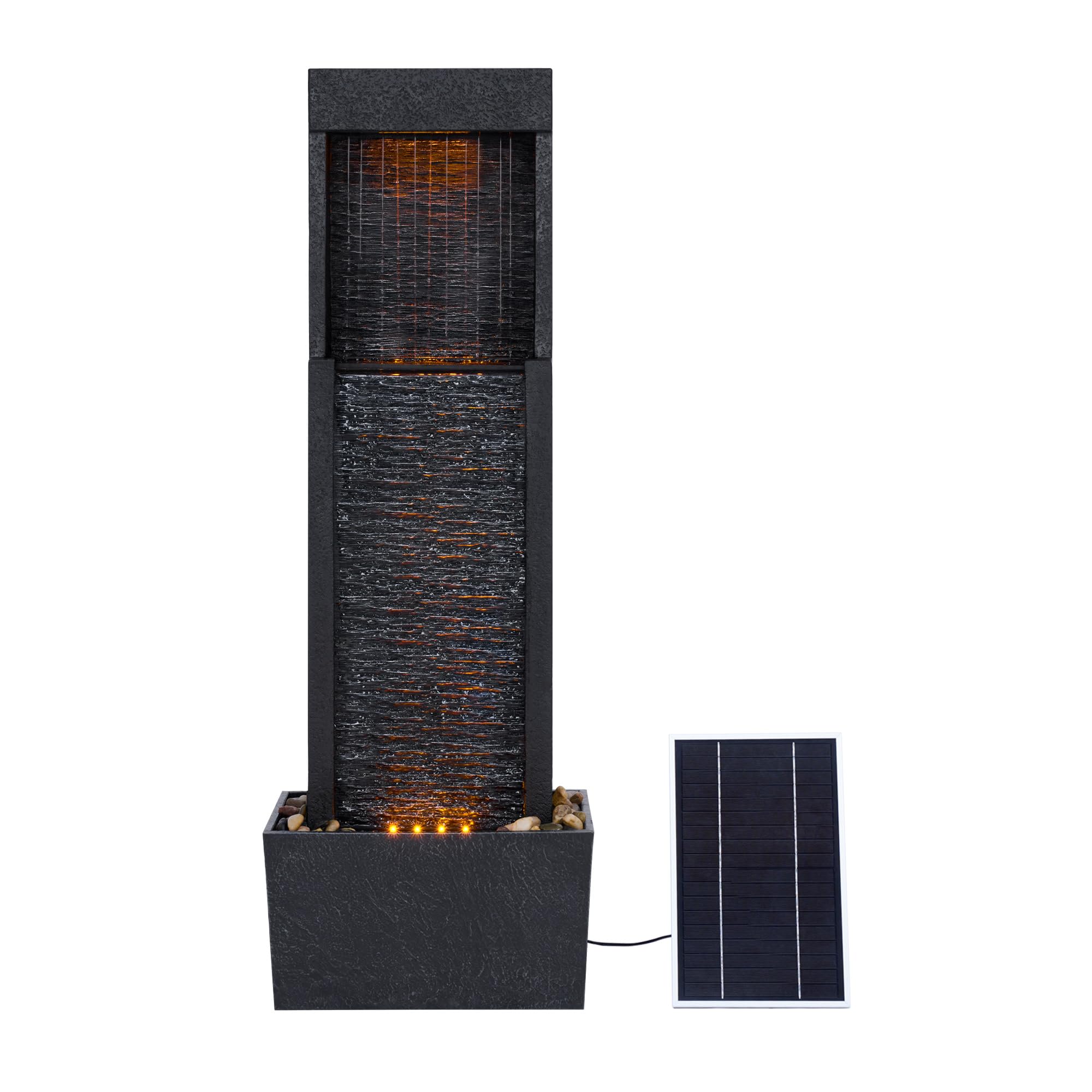 Teamson Home 37.99" Athena Solar Powered Outdoor Modern Waterfall Fountain, Black