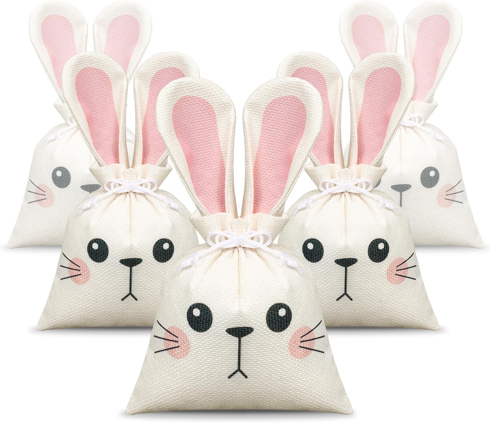 Tallew 6 Pcs Easter Drawstring Gift Bags Reusable Bunny Burlap Bags Easter Bunny Gift Burlap Treat Goody Sacks for Candy Cookies Chocolate Egg Hunt Party Favors Supplies, 6.2 x 5.7 inch