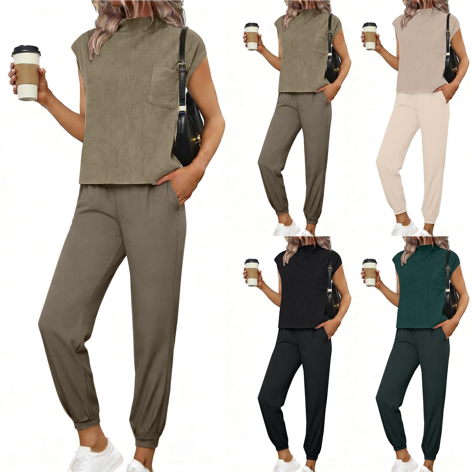 Ensemble de détente en tricot à manches courtes pour femme - 2 pièces