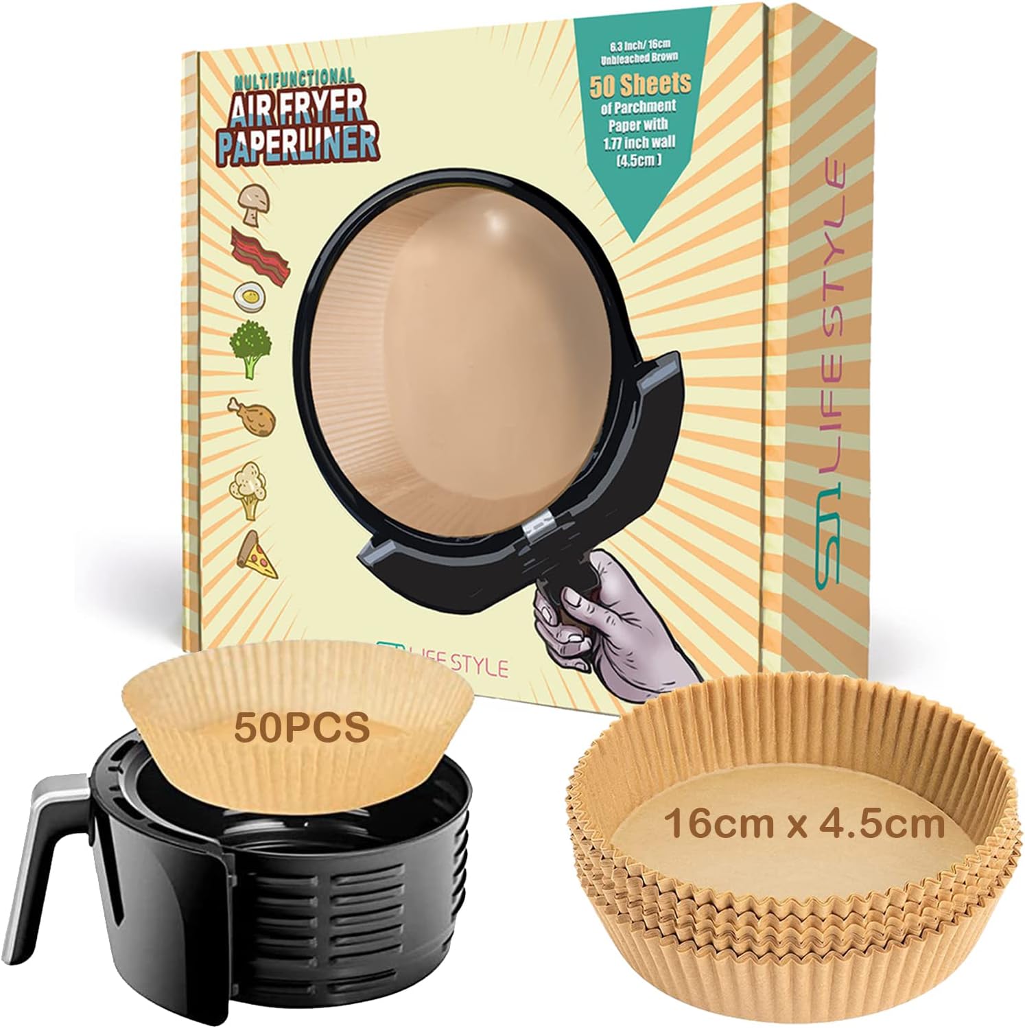 50 PCS Air Fryer Parchment Paper Liners 6.3" (16cm) Air