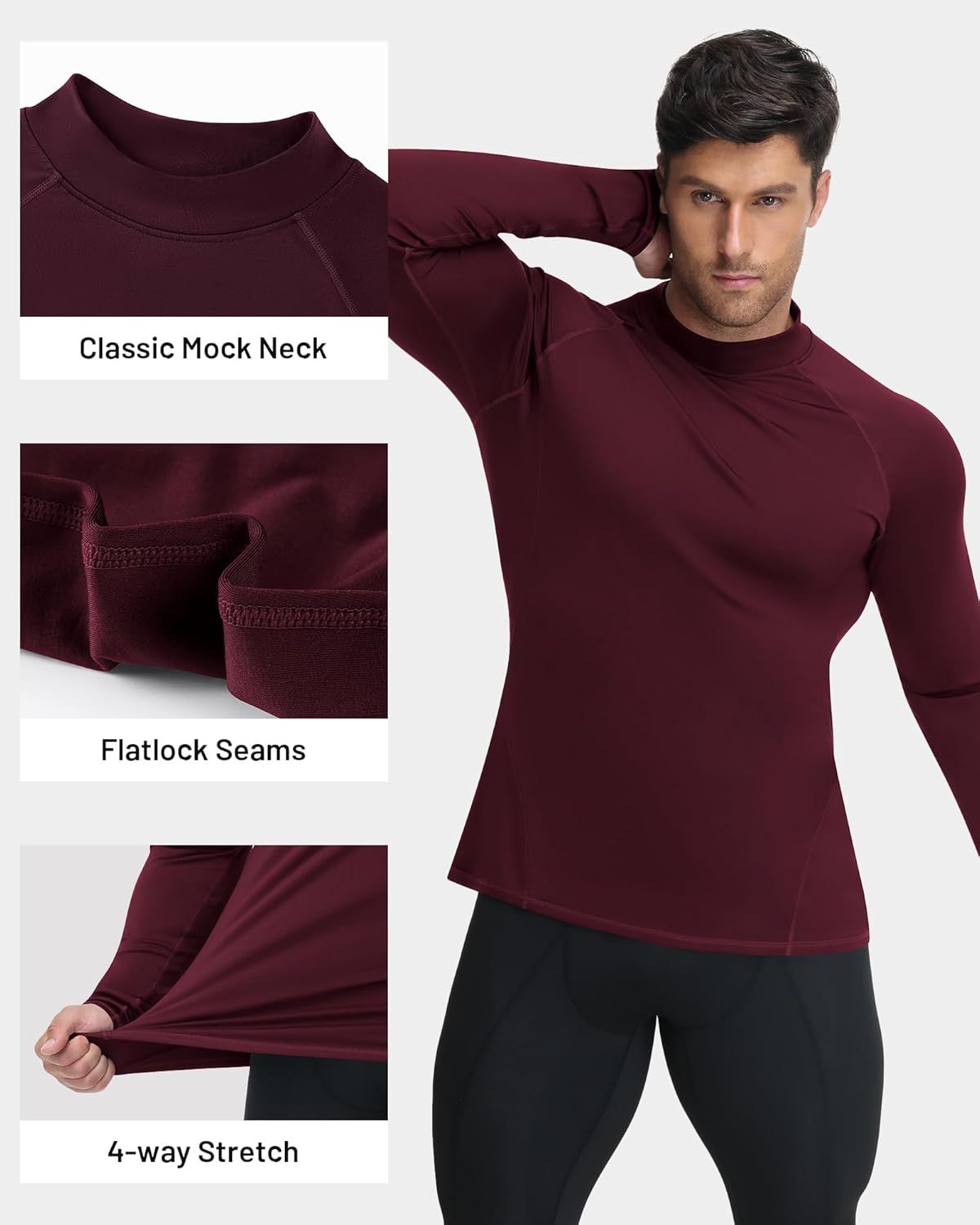 Runhit 2 Pack Men's Thermal Compression Shirts Long Sleeve Mock Turtleneck Fleece Lined Undershirt Athletic Base Layer - Image 5