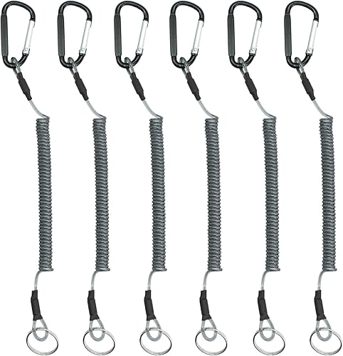 StayMax Llavero elástico en espiral retráctil con resorte helicoidal, cordón elástico antipérdida con mosquetón, color negro (4 pulgadas, 6