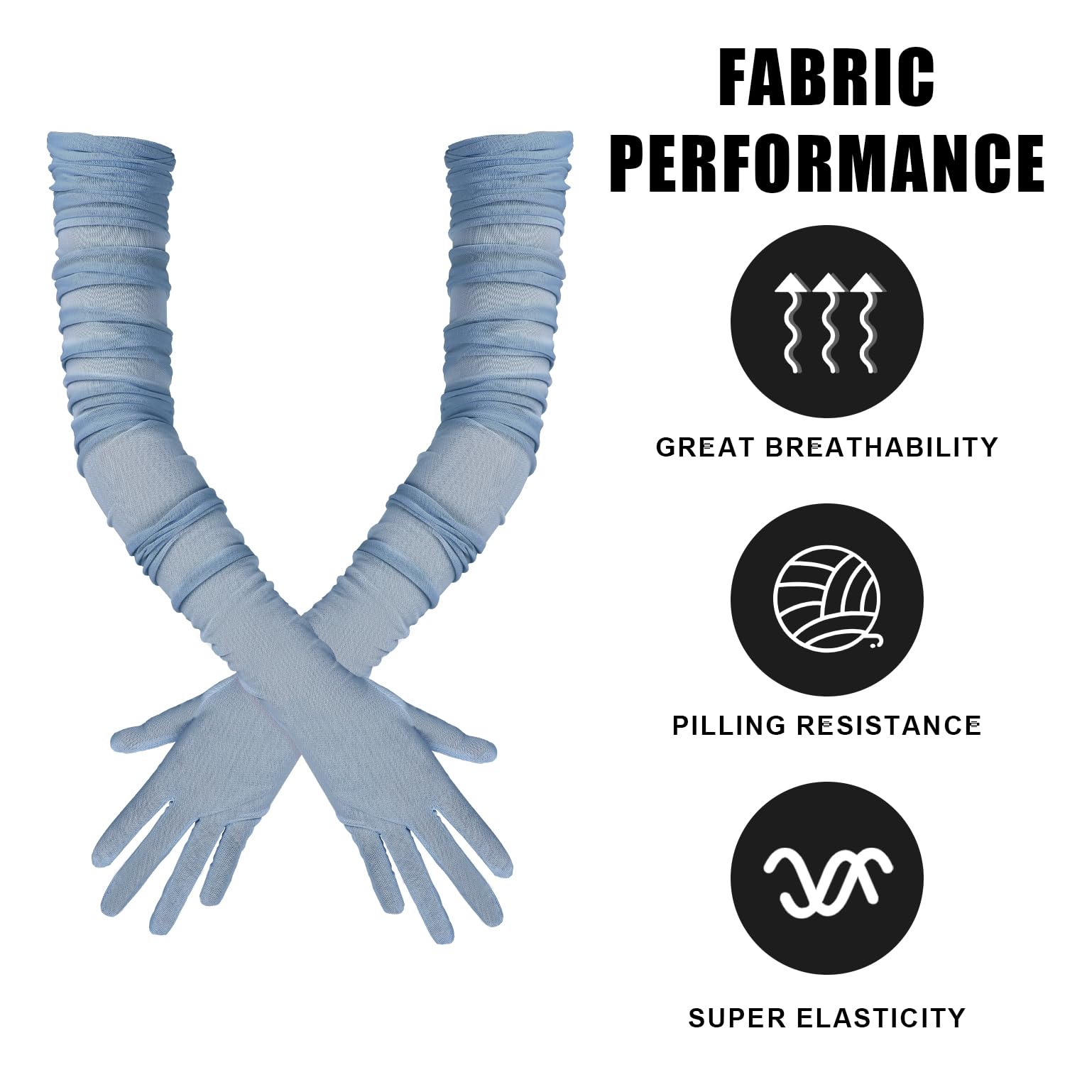 Guantes Largos, Guantes Sexis con Pliegues Elásticos Guantes Transparentes de Tul Guantes de Los Años 20 para Fiesta de Disfraces de Halloween de Navidad de Ópera (Azul Claro)
