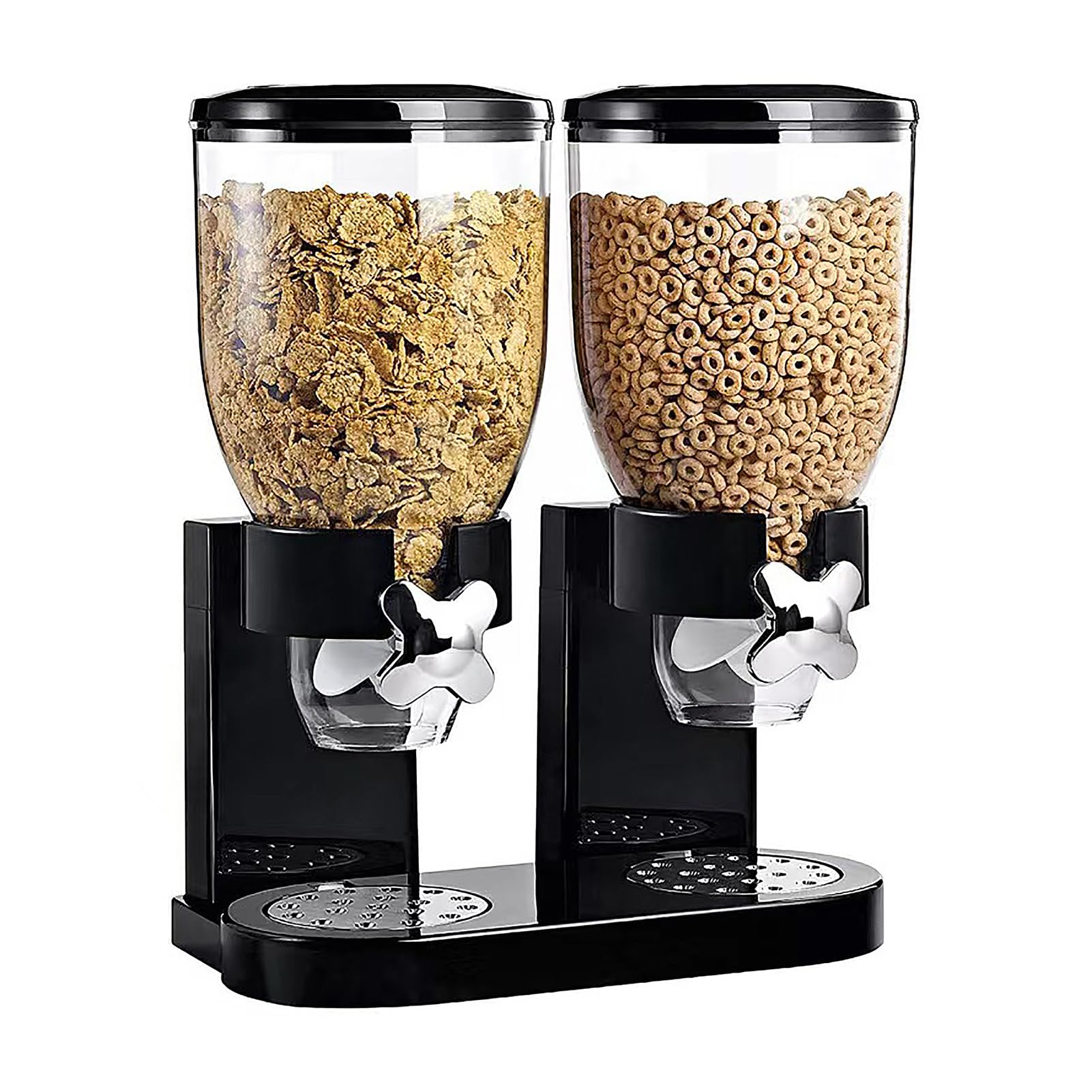 Natudeco Countertop Cereal Dispenser Dry Food Dispenser Dual Containers Distributes Evenly Twist Operation Kitchen Essentials Cereal Containers Storage for Granola Cereal Cat Food Dry Food(Black)