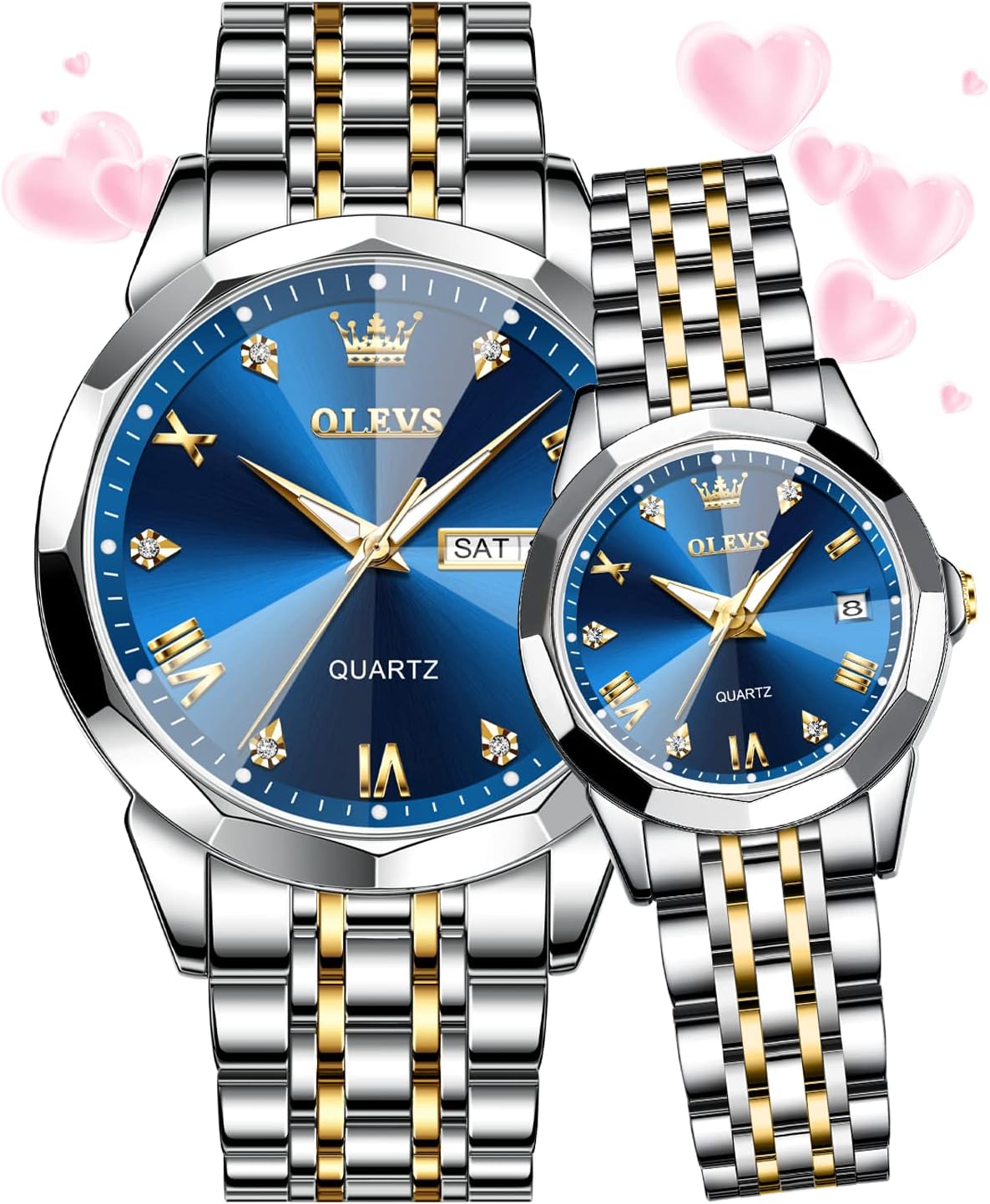 Couple Watch His and Her Set Watches Business Analog Quartz Men and Women Watches Stainless Steel Waterproof Luminous Date Wrist Watch