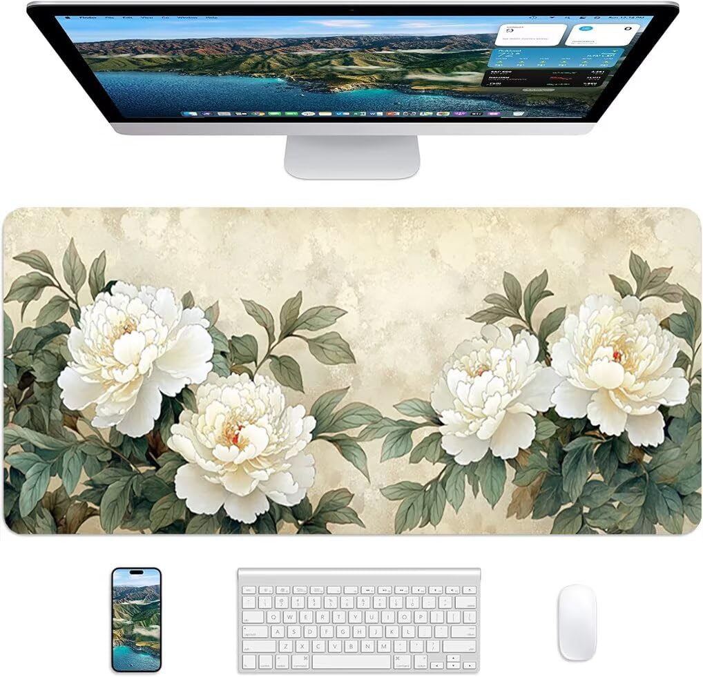 Wxuaixnn Fiore Tappetino per Mouse Gaming XXL, 160x80cm Tappetino da Scrivania, Retro Mousepad con Bordi Cuciti per Gamer e computer portatilea, Migliora la Precisione e la velocità -10231
