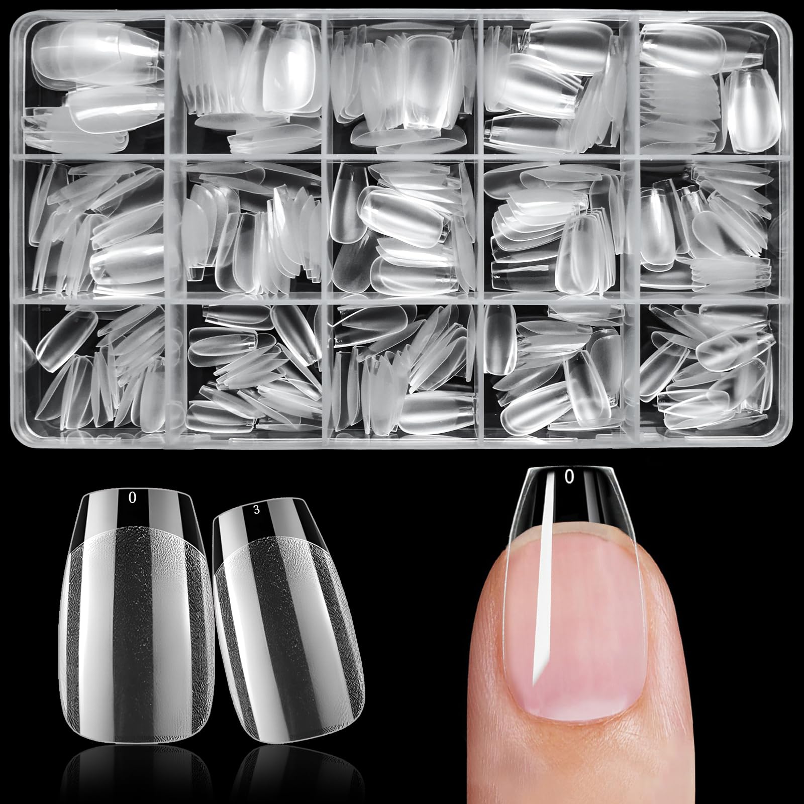 Short Coffin Nail Tips, 300Pcs Coffin Nails Tips Clear Press on Nails Soft Gel Acrylic Nail Tips Full Cover Fake Nails for Nail Extension DIY Home Nail Art 15Sizes