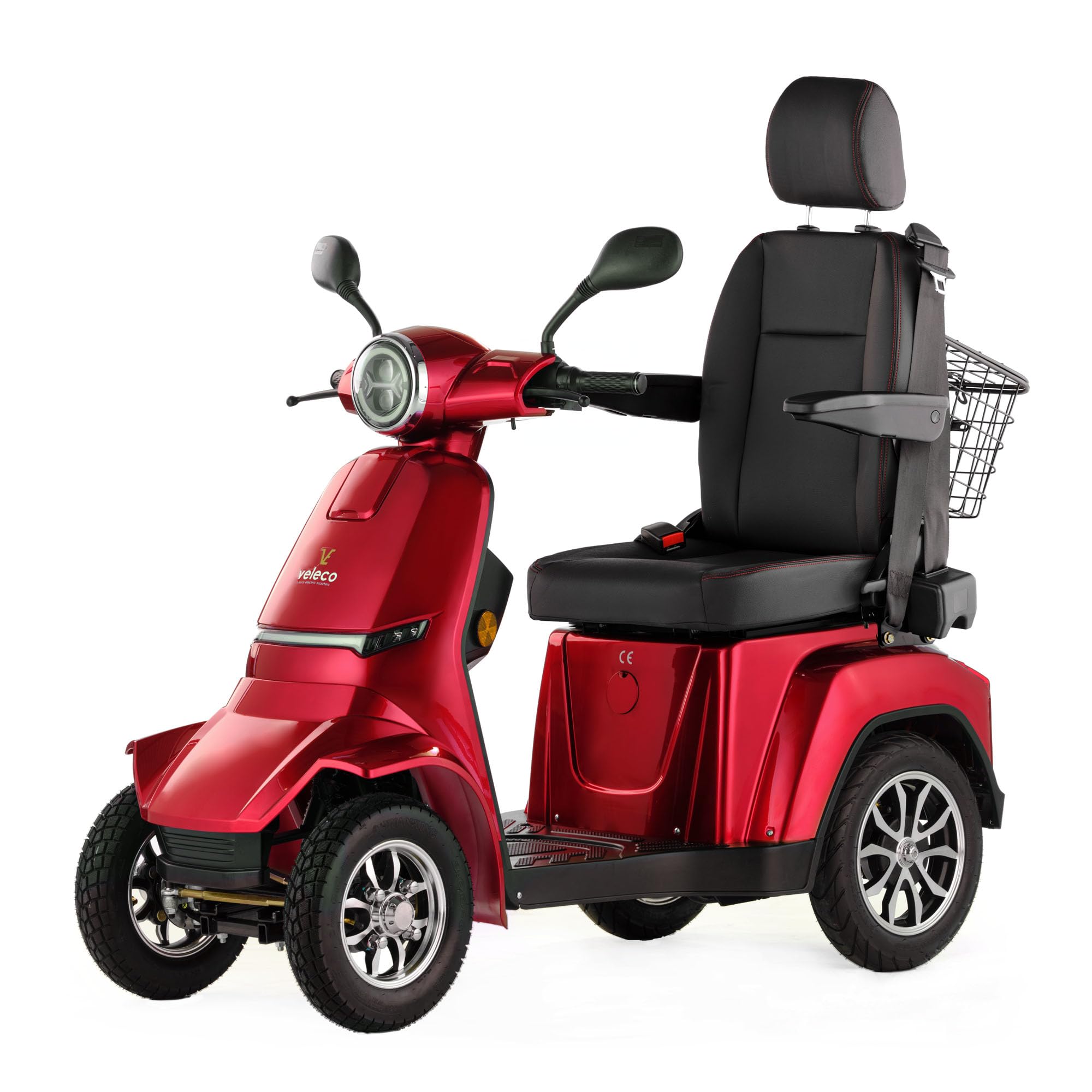 VELECO Gravis - dispositivo de movilidad en las 4 ruedas - asiento tipo capitán con respaldo - batería de iones de litio extraíble - ensamblado y listo para conducir - iluminación LED (Rojo)