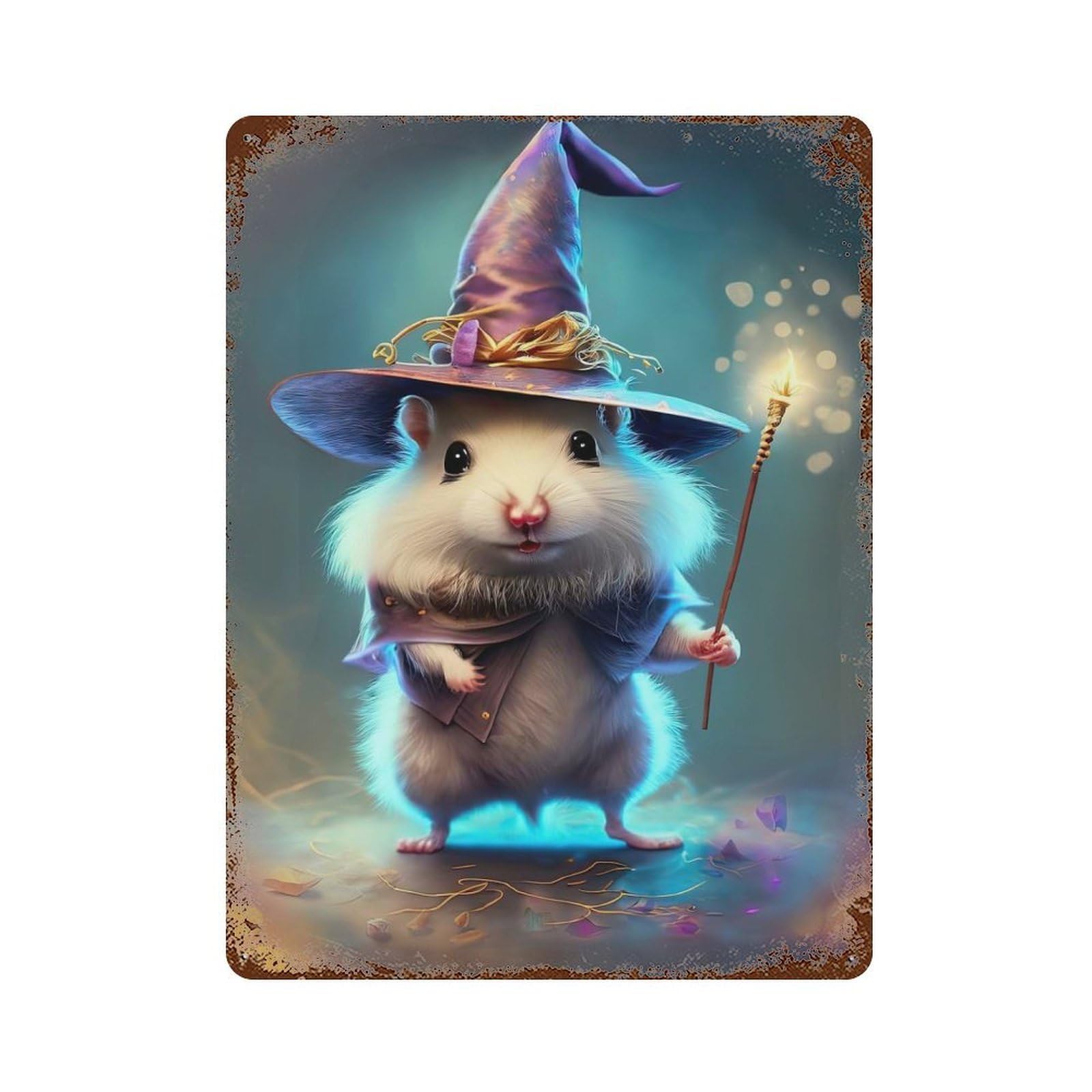 Decorative Tin Sign Wizard Hamster 15.7"x11.8", Vintage Wall Decor for Pub, Kitchen And Man Cave Decor