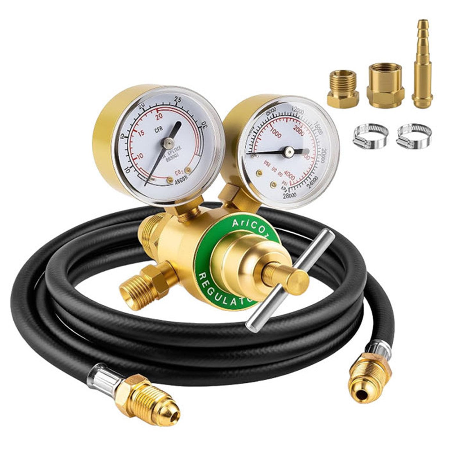 Hyuduo Reduktor Argonu CO2, Podwójny Manometr z Mosiądzu z Ciśnieniem Wejściowym od 0 do 4000 PSI do Spawania TIG MIG, Zawiera wąż o Długości 6,6 Stopy i Akcesoria