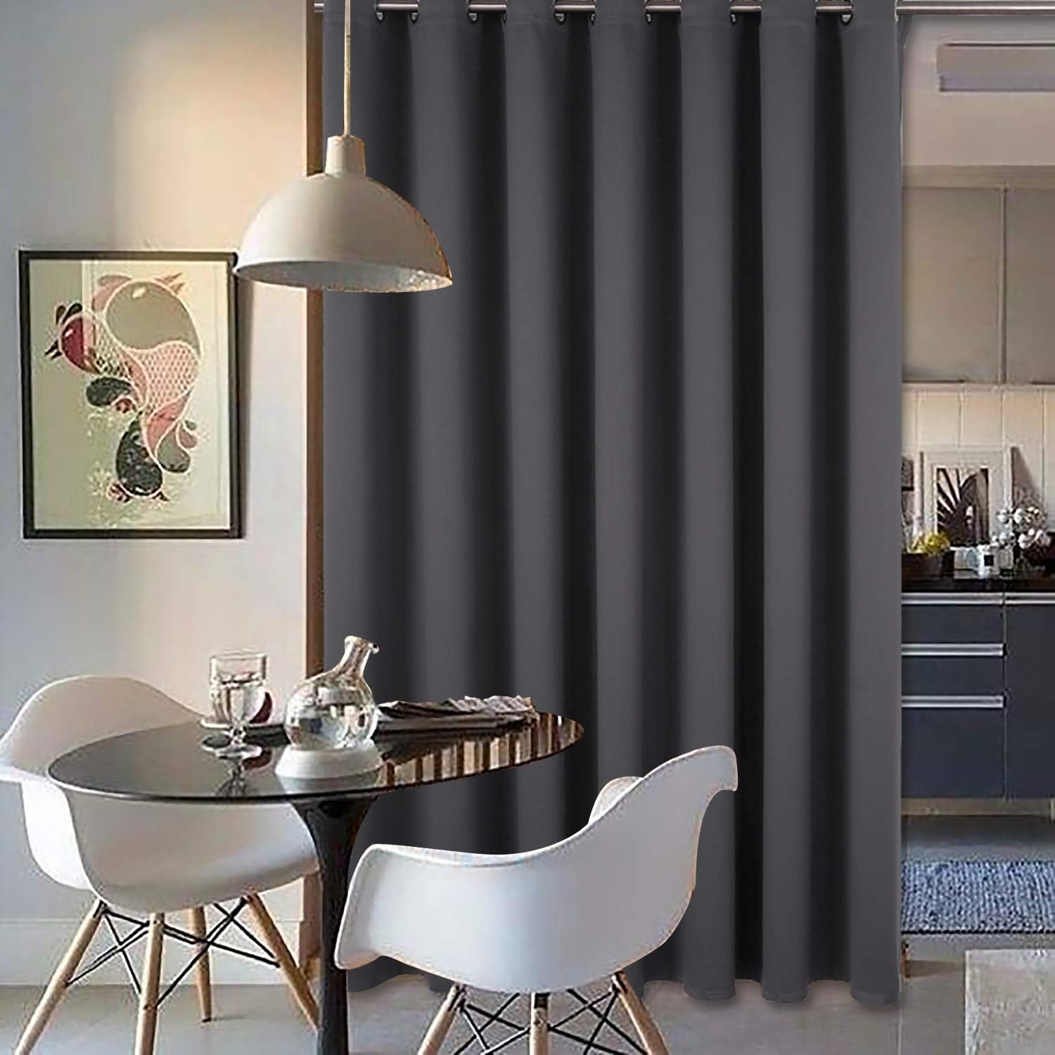 BGment Room Divider Curtain 84 Inch Length - Extra Wide Blackout Curtain for Sliding Glass Door Thermal Insulated Grommet Patio Door Curtain, 1 Panel, Dark Grey, 100 x 84 Inch