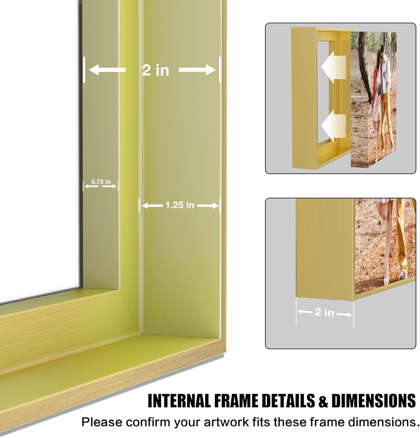 Canvas Floater Frame for 1”–1.25”Deep Gallery Wrapped Canvas, Floating Picture Frame for Prints, Wall Art, Posters and Oil Paintings, PS Wood-Look Frames with Hanging kit 11X14 inch, Champagne Gold