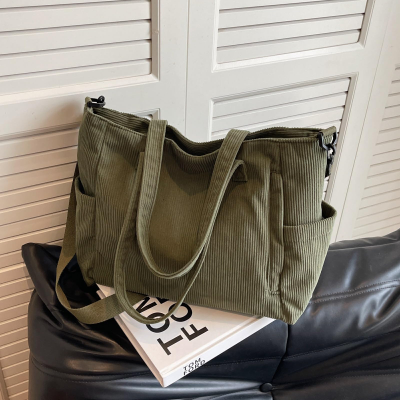 Aucuu Borsa a Tracolla in Velluto a Coste, Borsa Tote Bag Casual Grande, Borsa a Tracolla da Donna Shopper Borsa, Borse Tote in Velluto a Coste, Borsa Mare Borsa da Scuola Shopping Viaggio Lavoro