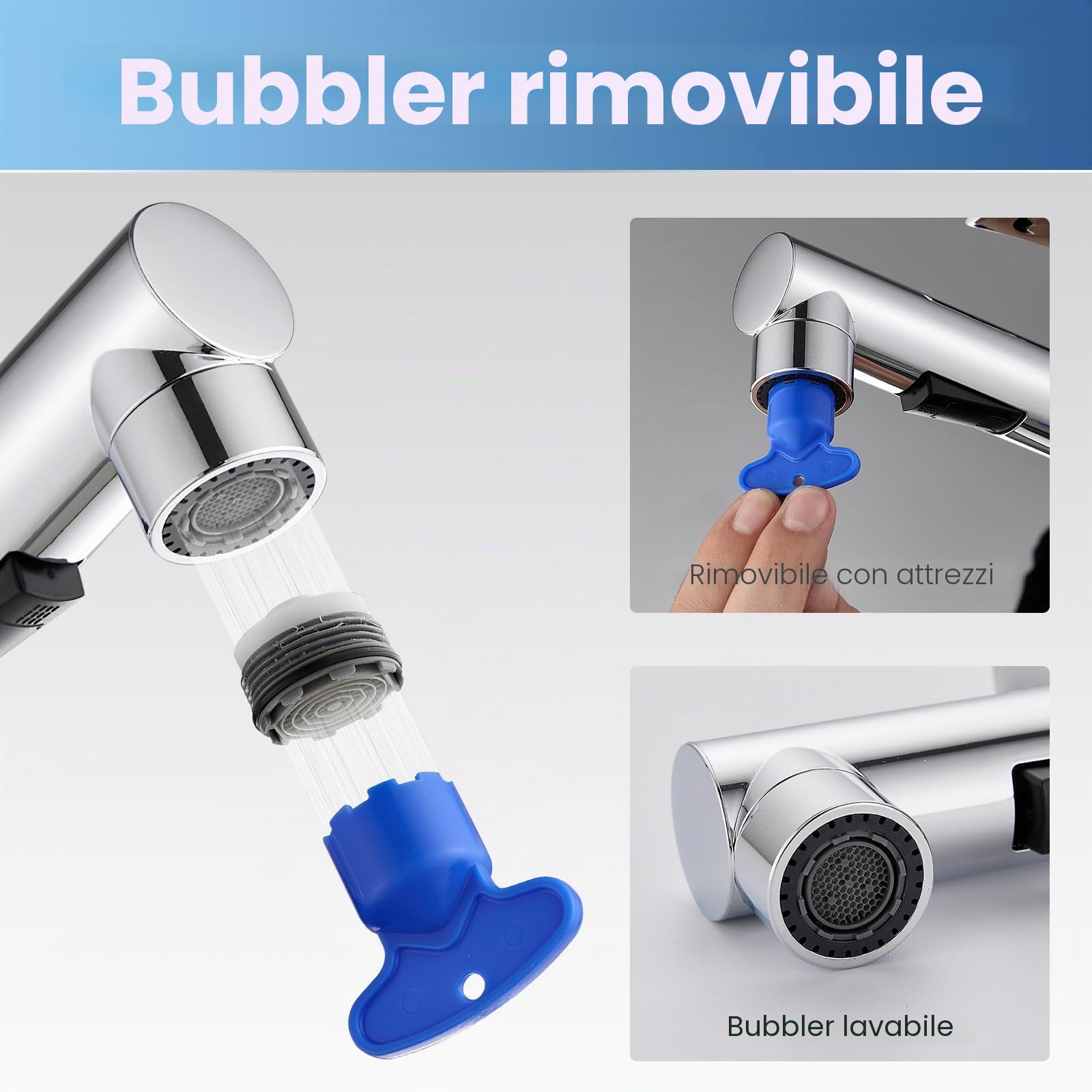 Rubinetto da bagno con 3 tipi di getto, rubinetto estraibile per lavabo con scarico, miscelatore monocomando per bagno, cromato