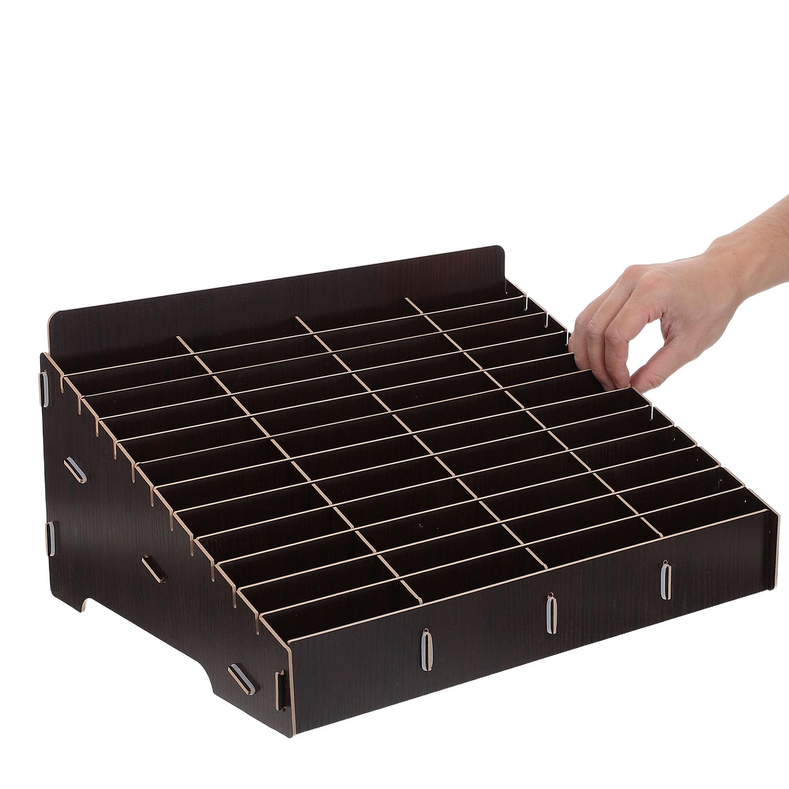 Kisangel Caja organizadora de Madera con 48 Ranuras para Teléfonos, Soporte Inclinado Color Marrón Oscuro, Estante para Almacenamiento de Móviles en Aula, Oficina o Sala de Reuniones