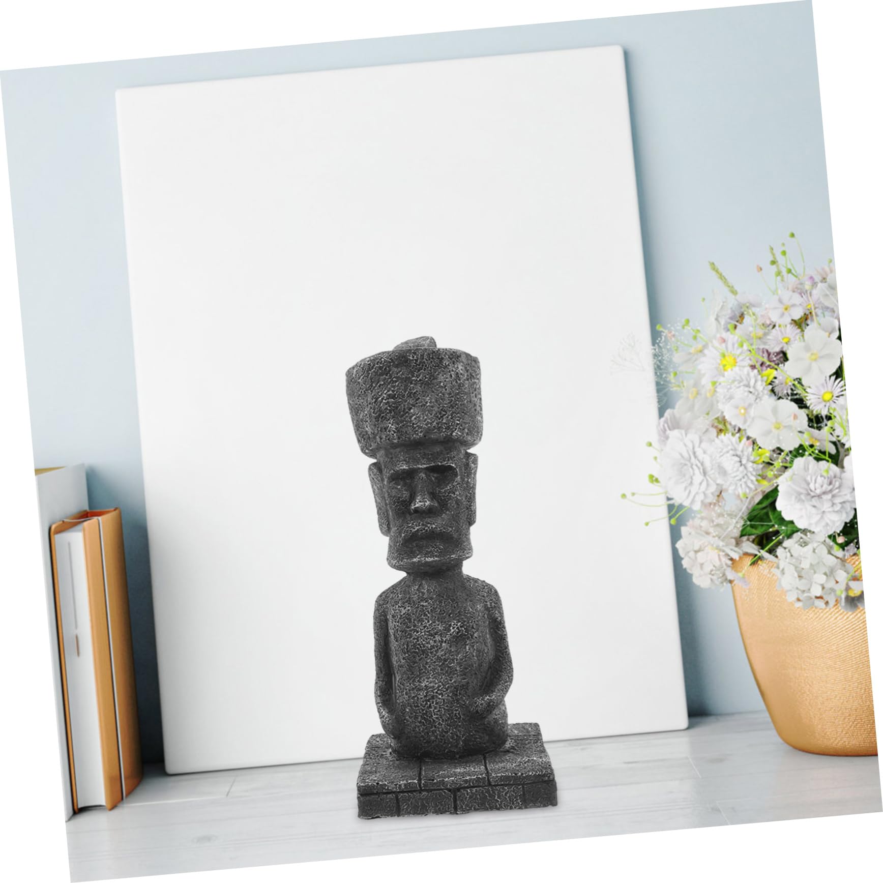 OUNONA Statua Moai Decorativa in Resina Effetto Pietra Antica per Acquario Realistica Grotta Rocciosa, per Ufficio e Casa, Stile Antico Romano