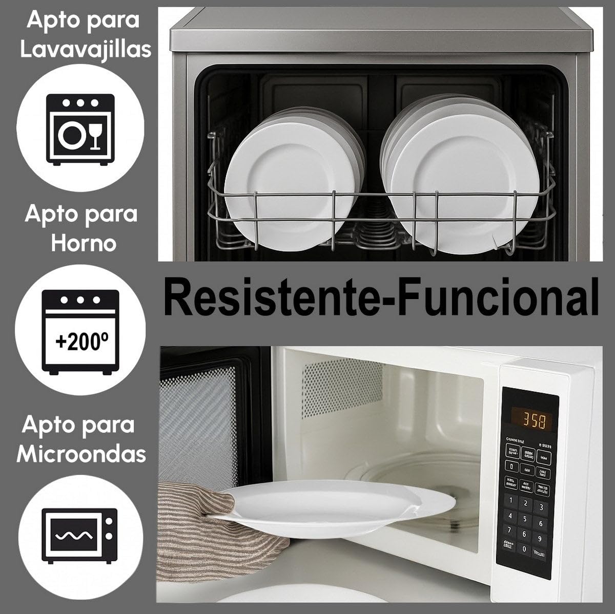 LOLAhome Juego de 12 platos hondos redondos blancos de porcelana de 21 cm. Configura tu vajilla completa moderna para 12 personas a tu gusto