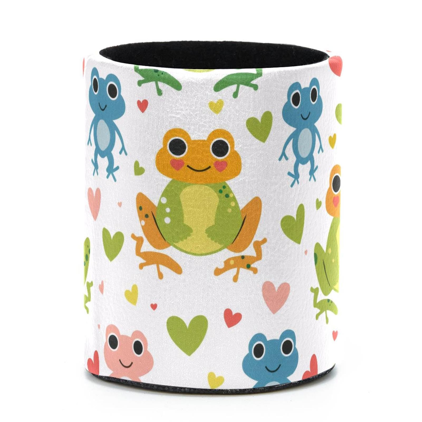 VAPOKF Round Pencil Holders for Desk, Frog Hearts Pen Holders Pen Pot Makeup Brushes Storage Desktop Stationery Supplies Organiser for Home Office