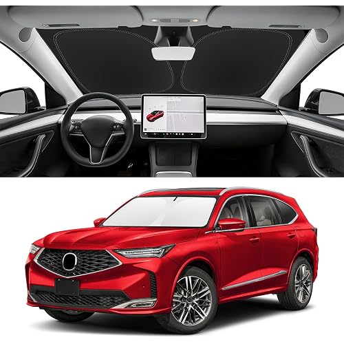 Custom Fit Windshield Sun Shade for Acura MDX 2022-2026 | Blocks UV Rays and Sun Heat, Helps Reduce Interior Temperature, Protects Dashboard from Fading, Folds Easily for Storage
