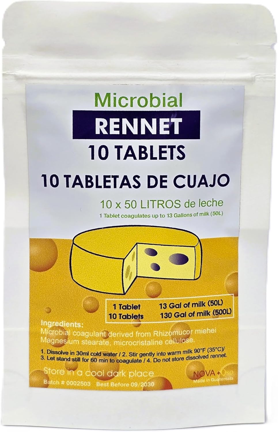 RENNET TABLETS/CUAJO TITANIUM / 6 TABLETS / 6 PASTILLAS / 6 TABLETTES