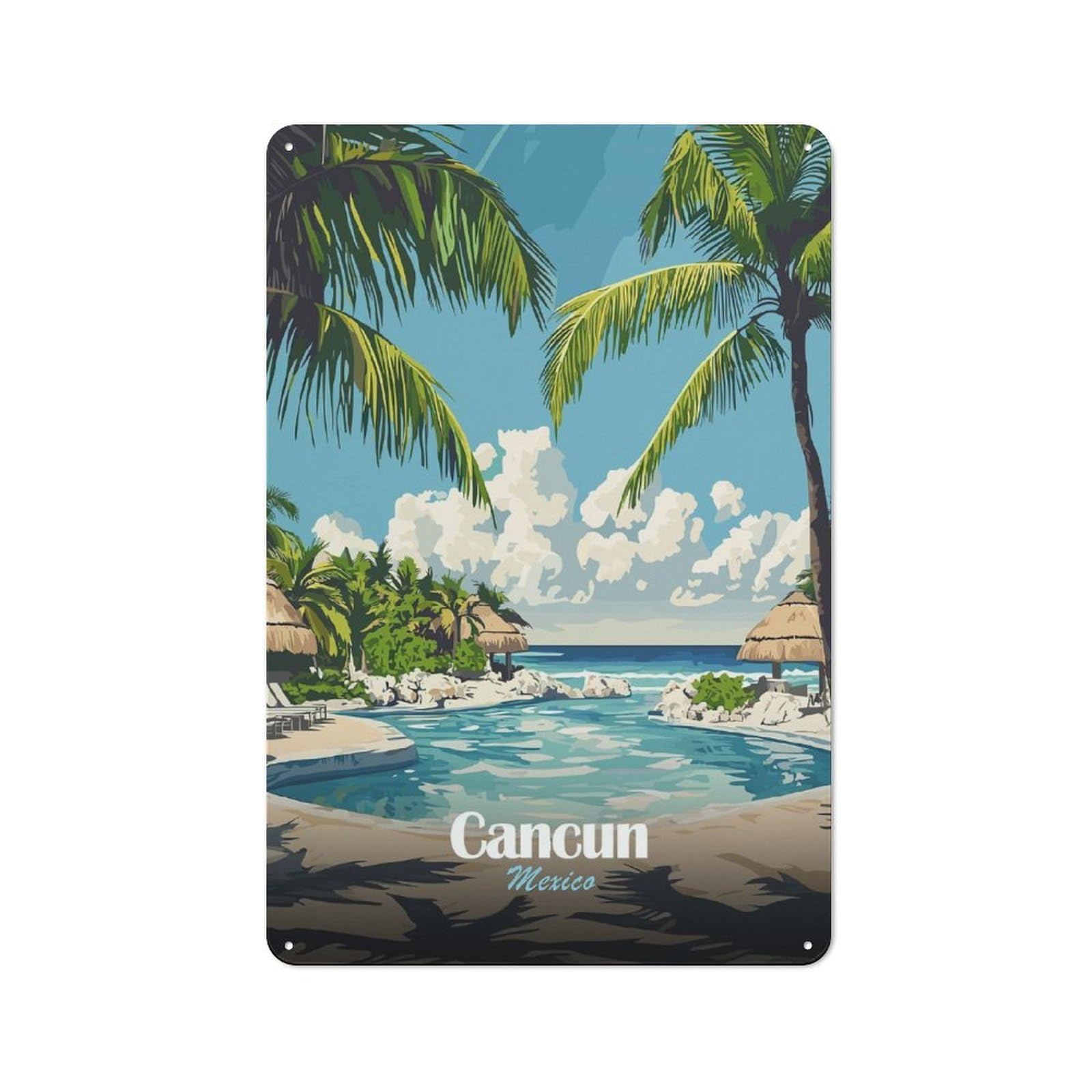 Junmoney Style-20 Metal Gift Sign With Cancun Mexico Tropical Resort Design 30X20cm, Character Room Wall Plaque For Flat, Dorm Room, Lounge Or Cafe