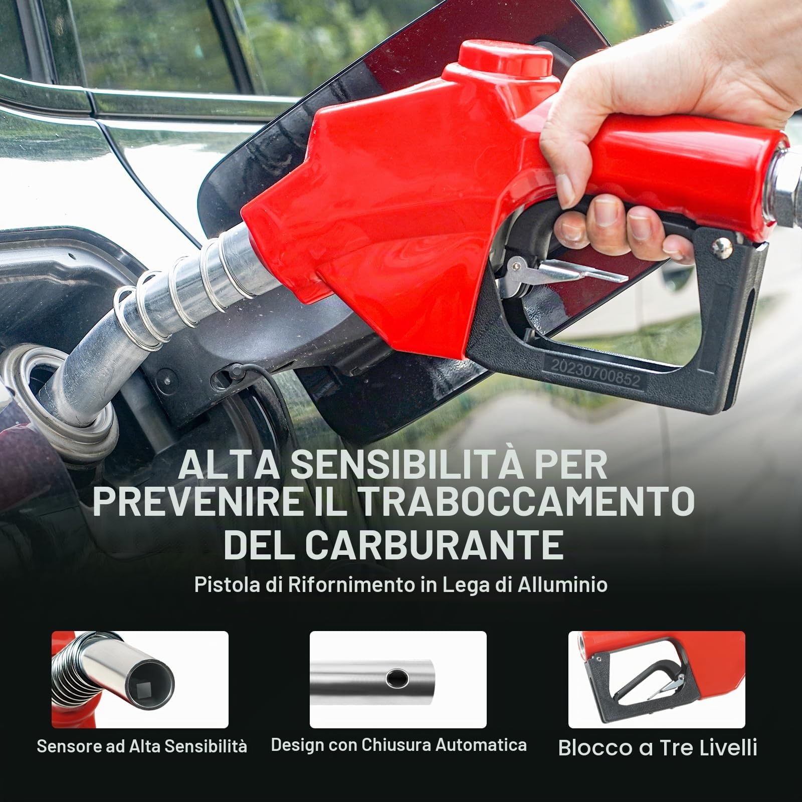 VEVOR Avvolgitubo Carburante, 3/4" x 50', Avvolgitubo Diesel Retrattile NPT 3/4" in Acciaio al Carbonio con Ugello Carburante 300 PSI, Tubo in Gomma NBR per Camion Cisterna di Veicoli Nave Aereo