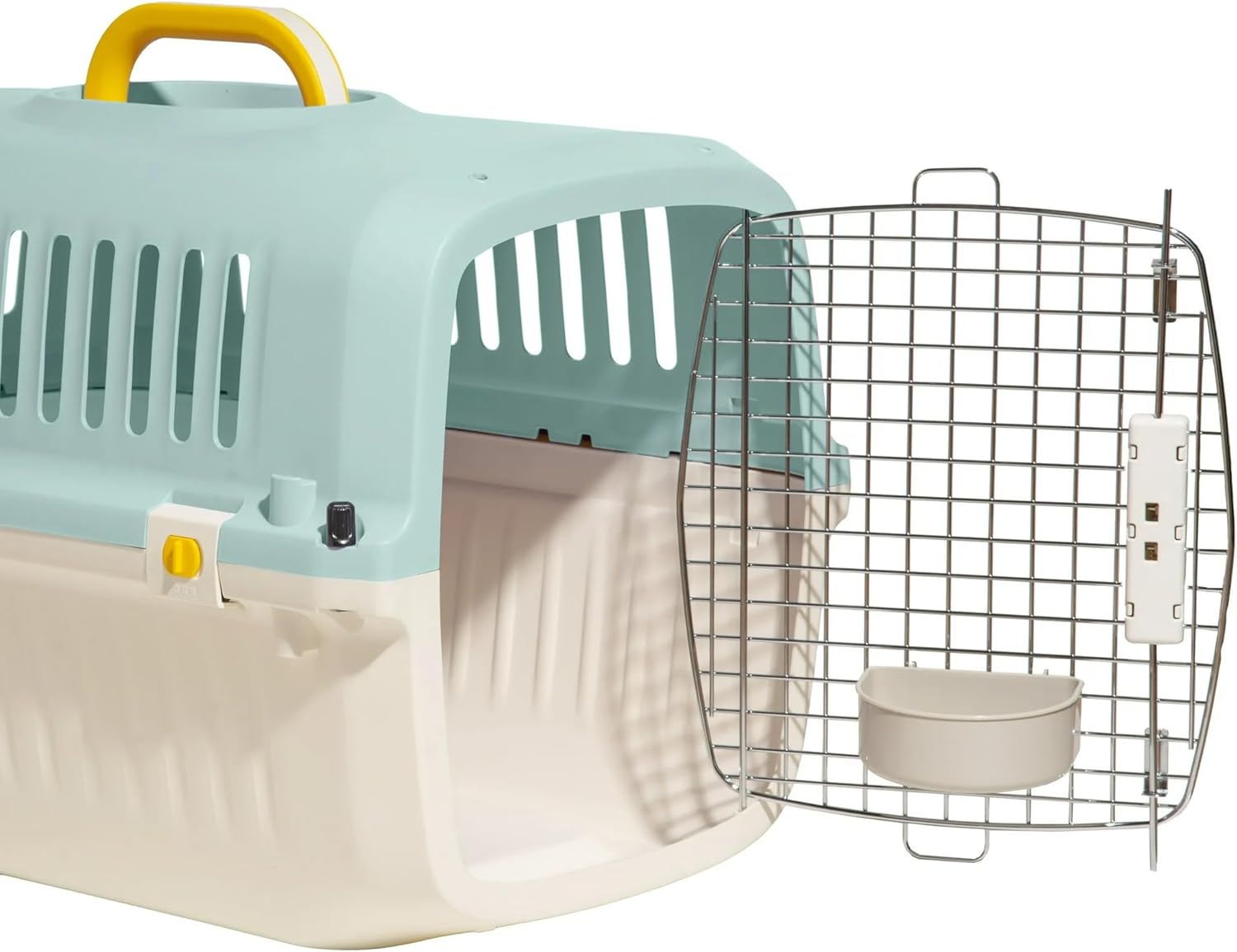 24" Plastic Travel Pet Kennel, Portable Airline Approved Dog Crate with Clip-On Food Bowl, Heavy Duty Safety Lock for Small Dogs & Cats, Blue (Blue)