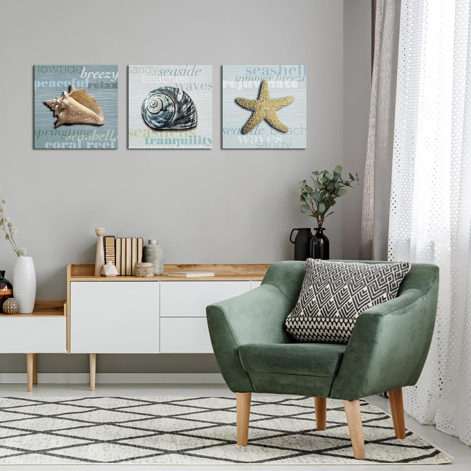 AoArtWZ Bathroom Wall Decor Ocean Theme Canvas Wall Art Coastal Shell Starfish Coral Conch Picture