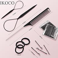 Vista 7 de 1000 ligas elásticas para el cabello, bandas de goma pequeñas IKOCO que incluyen 500 elásticos transparentes y 500 negros, 2 herramientas Topsy