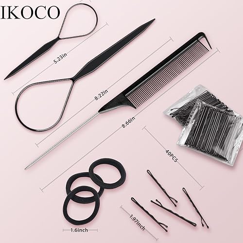Miniatura 7 de IKOCO - 1000 ligas elásticas para el cabello, pequeñas bandas de goma para niñas, incluye 500 elásticos transparentes y 500 negros, 2 herramientas
