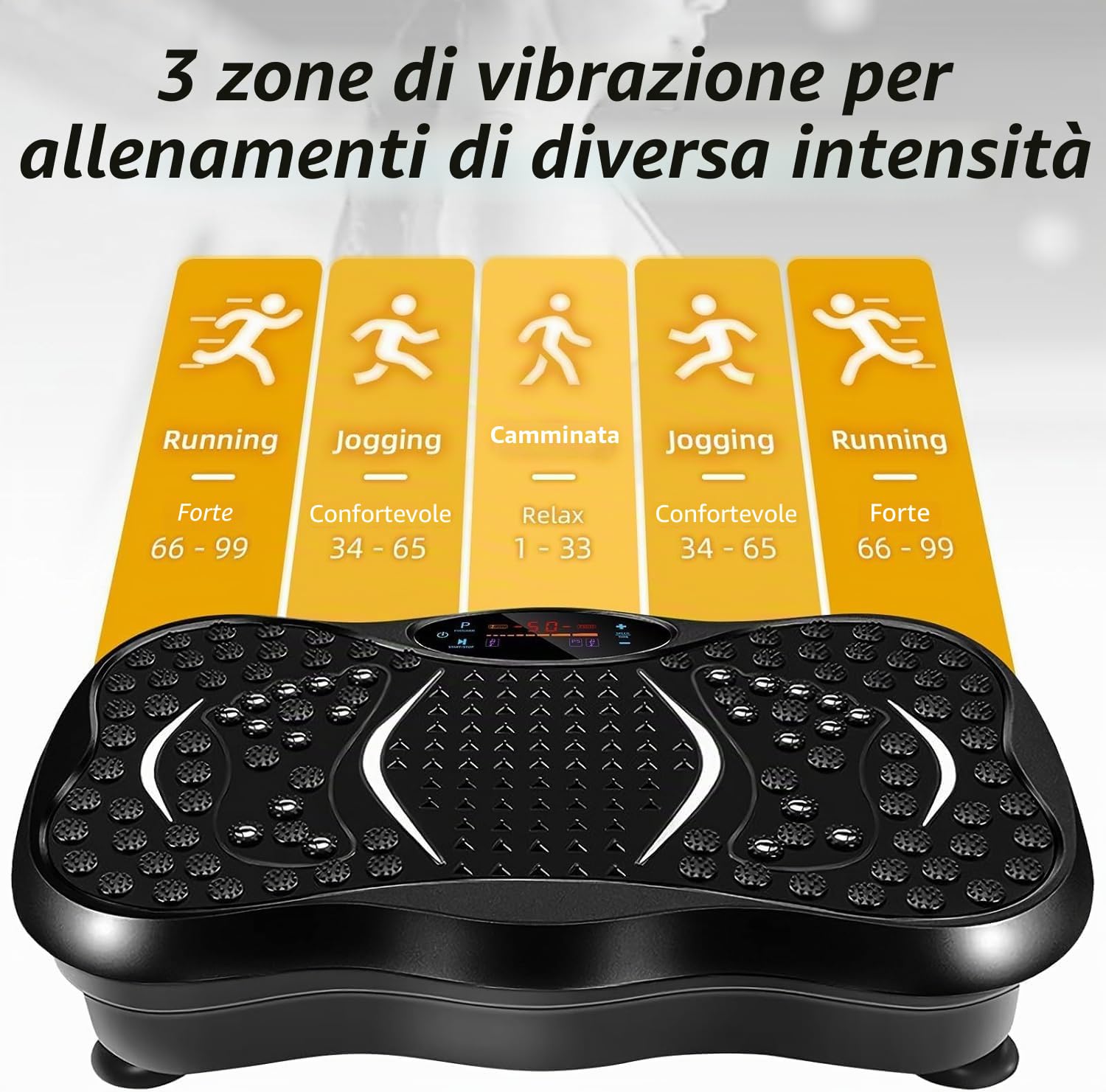 EVOLAND Piastre vibranti, macchina per esercizi fitness a vibrazione per uso domestico, con altoparlante Bluetooth, 5 modalità di programma, 2 bande di resistenza, allenamento fitness a vibrazione, carico massimo 149,7 kg (B)